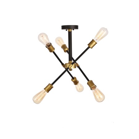 Elegant Lighting Axel Collection Flushmount D17.1 H16.6 Lt:6 Black and Brass Finish LD8003D17BK